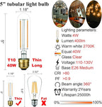 LiteHistory Dimmable E26 LED Bulb 4W Equal 40 Watt Warm White 2700K E26 Edison AC120V 400lm Tubular T9 T10 LED Light Bulb for Rustic Pendant,Chandeliers,Wall sconces 6Pack