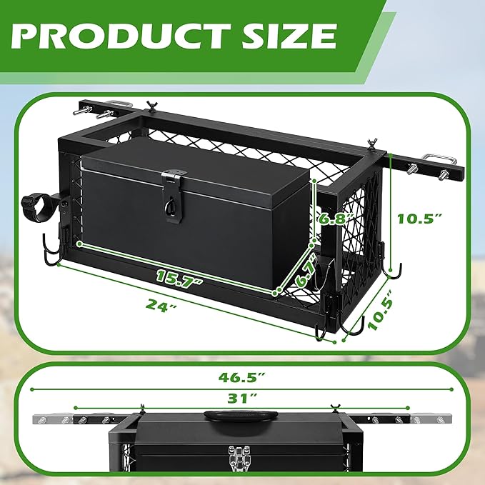 Montex Heavy Duty Tractor Tool Box, 24"x 10.5"x 10.5" Tractor Basket Attachment Suitable for Most Tractors, Multi Function Tractor Accessories