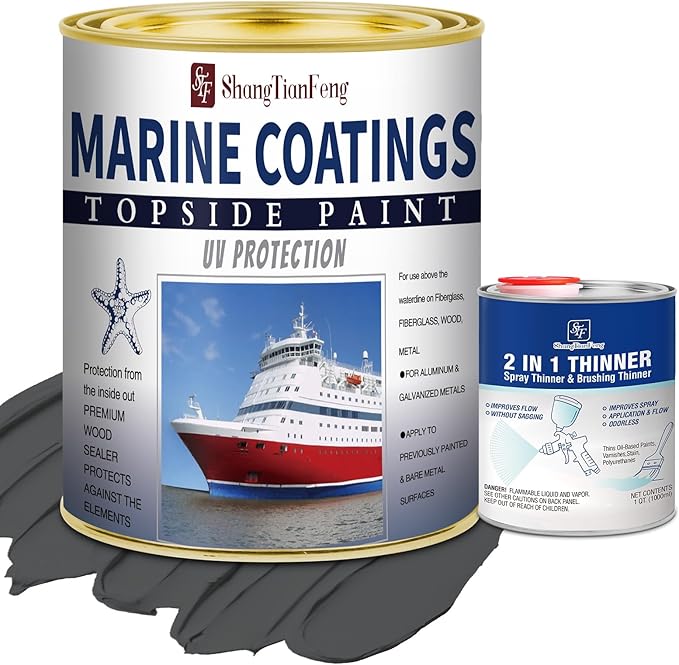 Battleship Grey Marine Coatings Topside Paint 32 Oz Grey+10 Fl Oz diluent, Marine Wood and Fiberglass Primer,Suitable for use on fiber,Suitable for use on fiberglass, wood or metal surfaces above the waterline