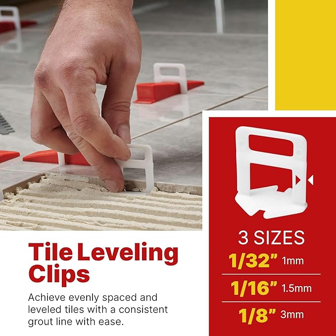 901 Pcs Tile Leveling System with 1/16" (1.5mm) Tile Spacers, Tile Wedges and Tile Leveling Clips - Saves Time for Perfect and Precise DIY Installation of Ceramic Tiles - With Leveler Tool (Pliers)