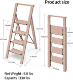 Taranta 4 Step Ladder, Lightweight Aluminum Step Stool with Convenient Handgrip, Folding Ladder with Anti-Slip Pedals, 330lbs Capacity Stepladder for Home, Office, Kitchen - Peach Pink
