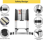 16.5 FT Stainless Steel Telescoping Ladders - One-Button Retraction Collapsible Extension Ladder for Home,RV,Attic,Lasts 375 LBS