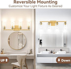 4-Light Bathroom Light Fixtures, 27" Modern Vanity Lights Over Mirror with Clear Glass Shades, Gold Wall Sconce, Classic Wall Light Fixture for Mirror Living Room Cabinet Bedroom Porch Kitchen