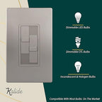 TOPGREENER Elite Series Kalide Dual Load Dimmer Light Switch, Double LED Dimmer Switch, Full Range Dimming, Single Pole, 120VAC, 60Hz, 200W LED/CFL, Neutral Wire Not Required, TGDDS-NK, Nickel