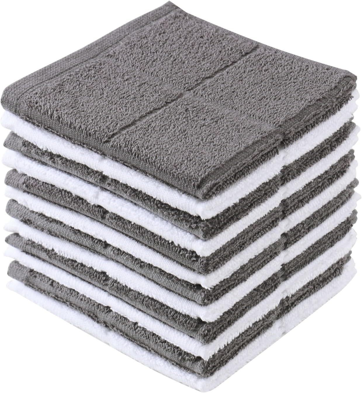 Glynniss Dishcloths Kitchen Highly Absorbent Dish Rags 100% Cotton Dish Cloths for Washing Dishes (Grey White)