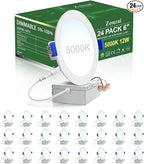 zouzai 24 Pack 6 Inch Ultra-Thin LED Recessed Ceiling Light with Junction Box, 5000K Daylight, 12W 110W Eqv, Dimmable Can-Killer Downlight, 1080LM High Brightness - ETL and Energy Star Certified