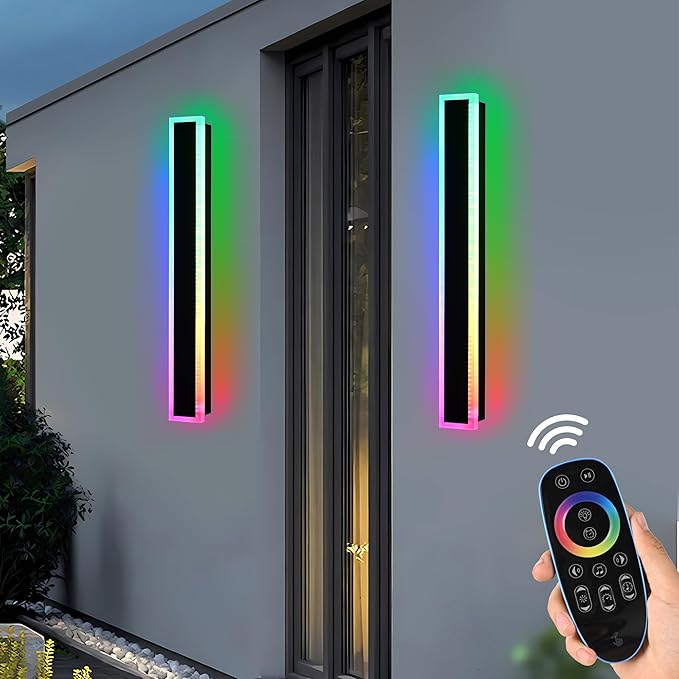MELUCEE 2 Pack 32 Inch Long Outdoor RGB Wall Light, Waterproof IP65 LED Wall Mount Lighting Fixture Outside Wall Sconce for House Garage Porch Courtyard, Remote Control Included