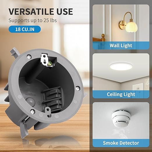 10 PK Round Old Work Electrical Box, 18 Cubic Inch Round Ceiling Electrical Box for Old Work, PVC, ETL Listed to UL514C and UL263, Fire Rated for Two Hours