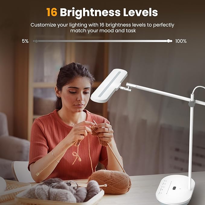 LED Desk Lamp with CRI 98, Advanced Eye-Caring Bright Desk Light for Crafting, Home Office & Kids Studying, Multi-Angle Adjustable, Dimmable Full Spectrum with Touch & Gesture Control