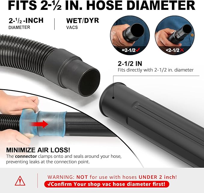 Sealegend Gutter Cleaning Tools for 2-1/2 in. Wet/Dry Vacuum Cleaner, Shop Vac Hose Attachments for Cleaning or Blowing Debris from Gutters Up to 5.6FT, Upgrade Lockout Design Shop Vac Accessories