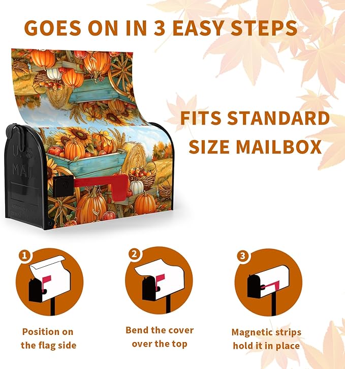 Fall Pumpkins Magnetic Large Size 25.5 X 21 Inch Autumn Harvest Sunflower Mailbox Wraps Farmhouse Seasonal Letterbox Covers for Fall Garden Yard Outdoor Decor