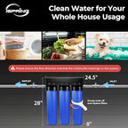 iSpring WGB32B-MKS+AHPF12MNPT16X2 3-Stage Whole House Water Filter System w/ 3/4'' Push-Fit Stainless Steel Hose Connectors, Reduces Iron, Hydrogen Sulfide, Lead, Chlorine, Chloramine, Manganese