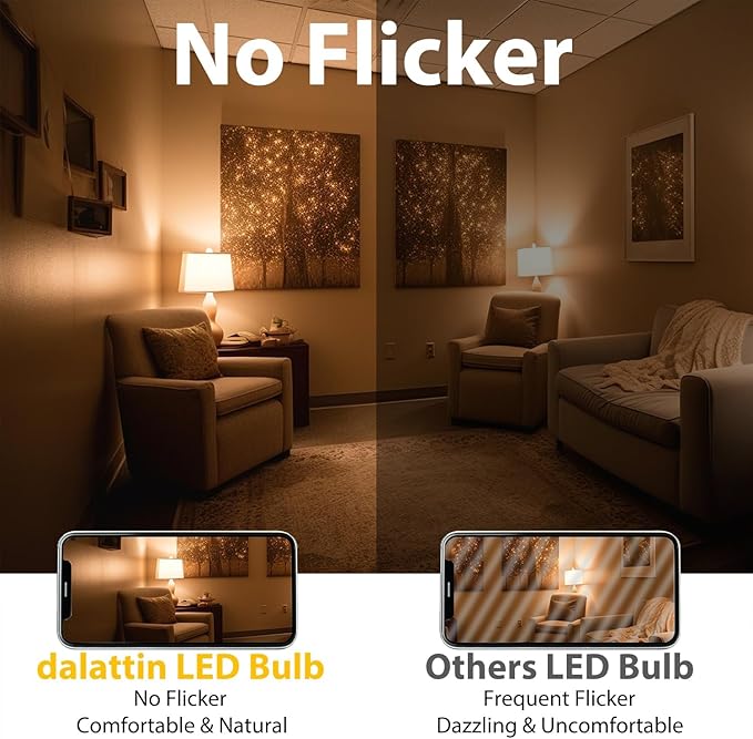 dalattin 24 Pack LED Light Bulbs Soft White 2700K, 60 Watt Equivalent A19 Standard Bulbs, E26 Base, 800 LM, Efficient 9W Energy Saving, Non-Dimmable, 80+ CRI,120V, UL Listed, for Living Room, Office