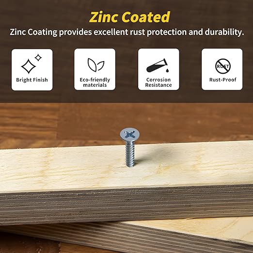 Wood Screws Assortment Kit, FIXLINK 240 PCS High Hardness Flat Head Wood Screws Set, Phillips Drive Assorted Screws, Contain 15PC Anchors and 8 Size (2-1/2”,2”,1-1/2”,1-1/4”,1”,3/4”,5/8”,1/2”), Zinc