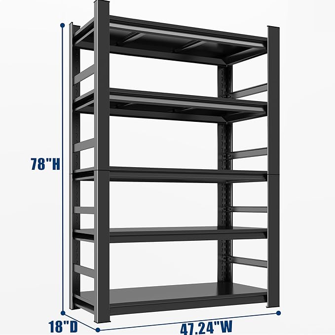 Garage Shelving, 2000LBS Garage Shelving Heavy Duty, Adjustable and Detachable Metal Storage Shelves with Fences, Easy Assembly, Shelves for Warehouse,Basement (47.24" W*18" D*78" H)