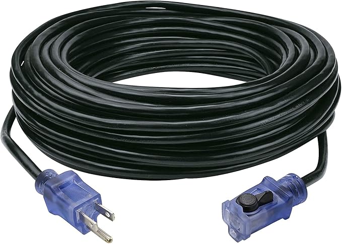 Clear Power 16 Gauge 3Prong Cords (16/3 SJTW & Cord Storage Wheel, Black, 80 ft - w/Wheel)