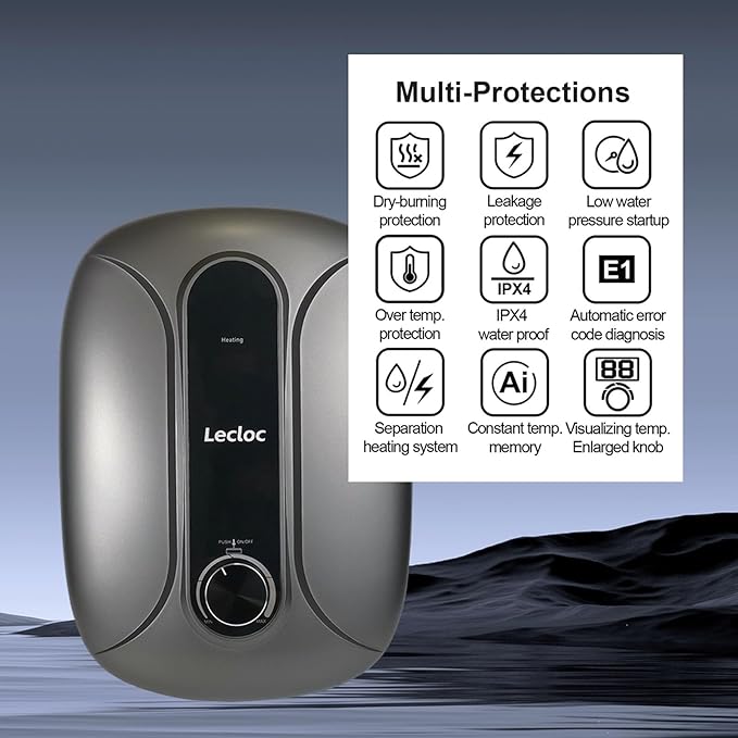 6.5kW 240V Mini Instant Hot Water Heater 1 Point of Use, Sleek Design, LED Temp. Display, Big Knob Control, 86-131℉ Thermostatic On Demand Electric Tankless Water Heater for Kitchen or Bathroom