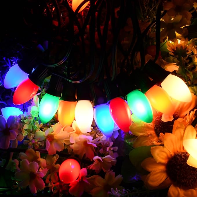 C7 LED Multicolor Replacement Light Bulbs for Christmas Strings Light, 25 Pack 0.6W E12 LED Light Bulbs for Hanging Outdoor String Lights, E12 Candelabra Base (Red, Blue, Green, Orange, White)