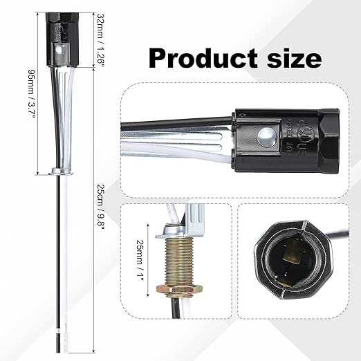 PATIKIL Candelabra Base Lamp Holder Light Socket, 3pcs UL Listed Keyless E12 Bulb Socket with 9.8" Wire Leads for E12 Incandescent LED Light Bulbs, 3.7" Tall