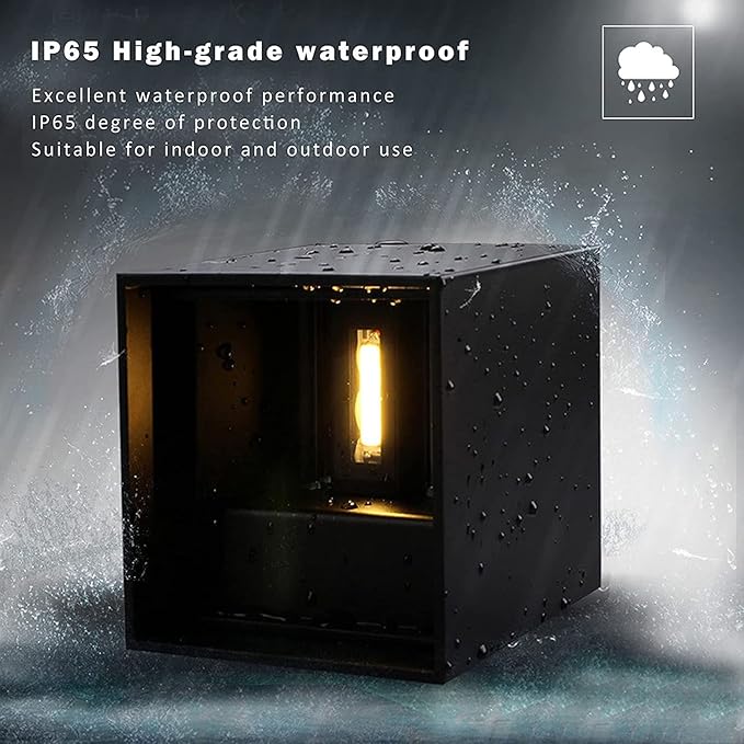 2 Pack LED Outdoor Wall Lights Exterior/Interior, Up and Down Lights IP65 Waterproof Wall Sconces, Square Aluminum Outdoor Wall Lighting Fixtures, Modern Black 12W 6500K Cold Lights