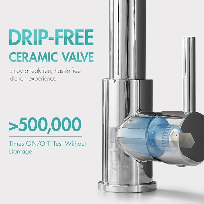 AIMADI Chrome Kitchen Faucet with Pull Down Sprayer,Dual Spout Design Modern Stainless Steel High Arc Kitchen Sink Faucet for Farmhouse Camper Laundry Rv Bar