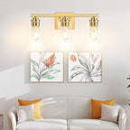 3-Light Bathroom Light Fixtures, 19" Modern Vanity Lights Over Mirror with Clear Glass Shades, Gold Light Fixture, Classic Wall Light Fixture for Mirror Living Room Cabinet Bedroom Porch