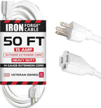 Iron Forge Cable 15 Amp Heavy Duty Extension Cord 50 ft, SJTW 14 Gauge Extension Cord 3 Prong Outdoor & Indoor, Weatherproof White Power Cable 14 AWG, Great for Major Appliances - US Veteran Owned