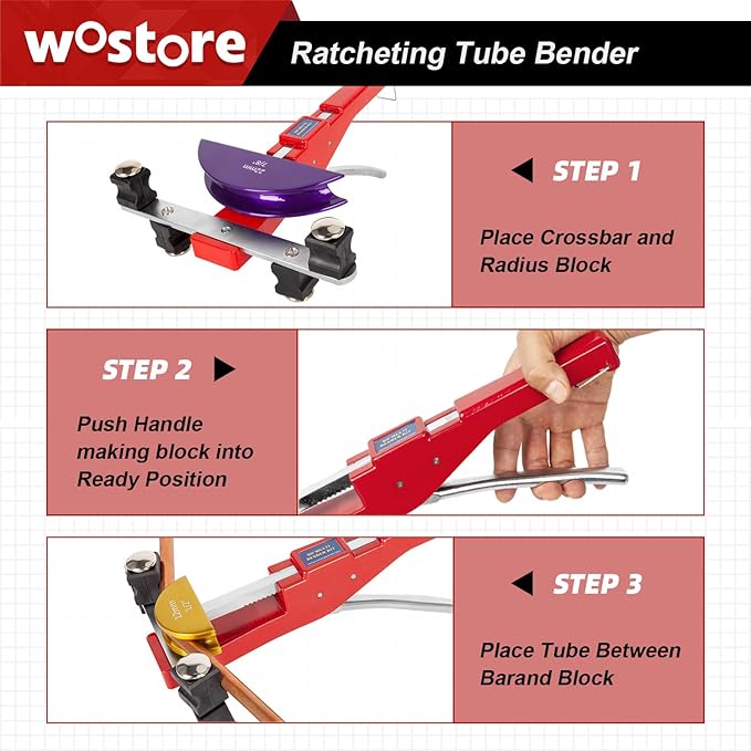 Wostore Tube Bender Kit Includes 1/4-7/8 Sizes Refrigeration Ratcheting Tubing benders Hand Tool Color Aluminium Alloy Replacement Head