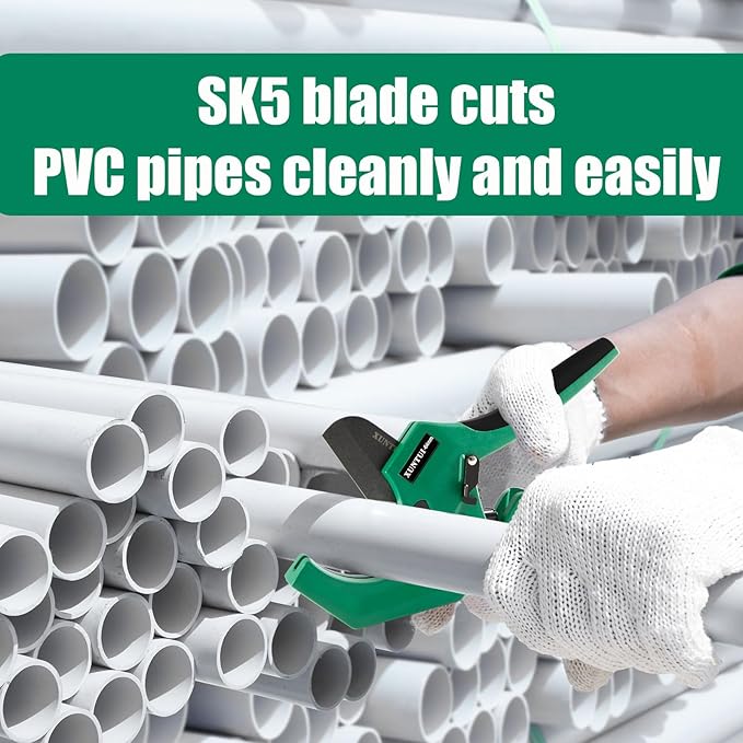 PVC Pipe Cutter for Sch 40 PVC Pipe with extra blade，Up to 2-1/2" Ratchet Pipe Cutter Pex Cutting Tool for Cutting PEX, PVC, PPR Plastic Hoses and Plumbing Pipe (Dark Green,inch64mm)
