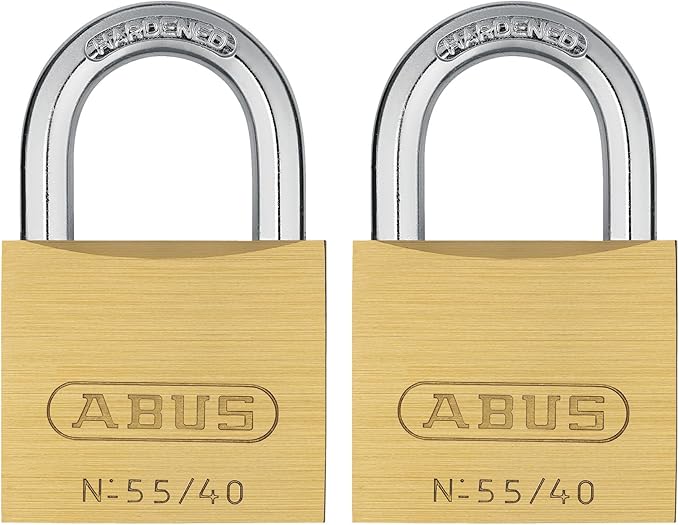 ABUS 55/40 Solid Brass Padlock with 2 Keys for School, Gym, Cabinet 1 1/2in (40mm) Wide (Keyed Alike, 2 Pack)