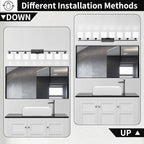 8 Light Black Bathroom Light Fixtures Over Mirror for Big Mirror, Modern Bathroom Lighting with Milky White Frosted Glass Shades,51 inch Lights for Vanity for Mirrors, E26
