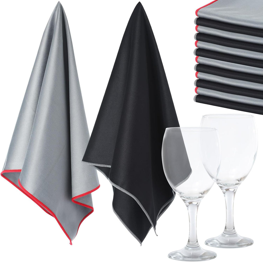 VitalCozy 6 Pcs Wine Glass Polishing Cloths Large Microfiber Cleaning Cloths 25 x 20 Inch Lintless Towels for Drying Wine Glasses Cleaning Window Stemware Dishes Glassware (12,Black，Grey)
