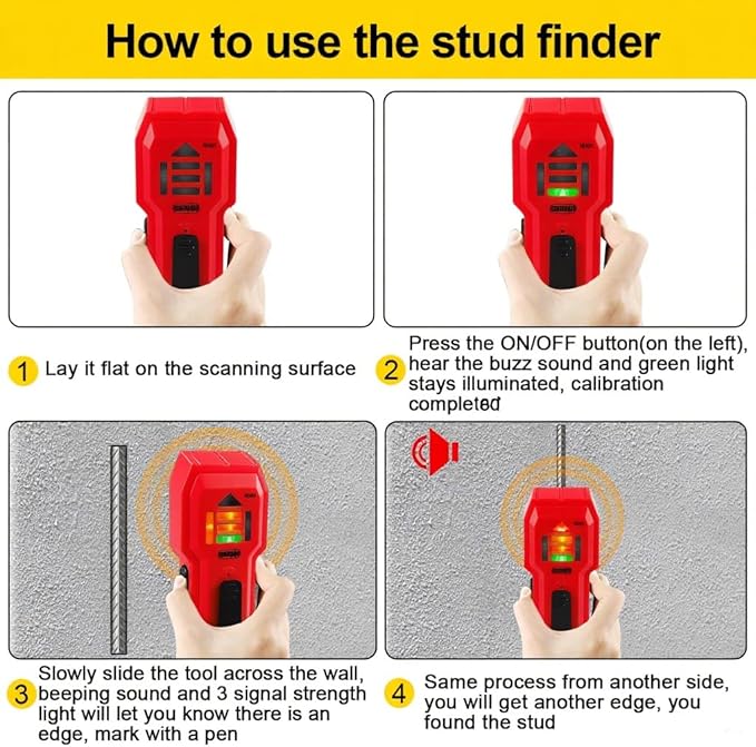 Stud Finder Wall Scanner Wood and Metal Detector Sensor for 3/4 inch Thickness Wall (ST102-Red)