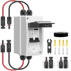 Solar Panel Disconnect Switch 50 Amp 4 Holes DC AC Miniature Circuit Breaker 500V 2 Poles with PV Connector and IP65 Waterproof UV-Proof Box for Outdoor Solar PV Homes Battery