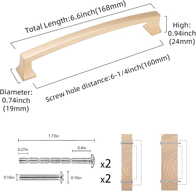 COTYKILEY 10 Pack 6.3 Inch(160mm) Champagne Bronze Cabinet Handles Gold Kitchen Cabinet Pulls Cabinet Door Handles Kitchen Cabinet Hardware