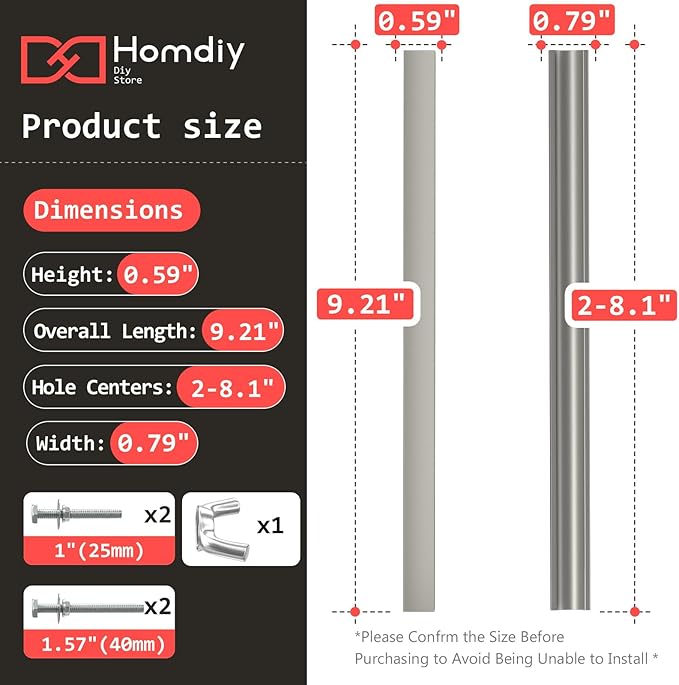 homdiy 5 Pack Adjustable Brushed Nickel Cabinet Pulls 2" to 8.8" (51-224mm) Adjustable Hole Distance Drawer Pulls