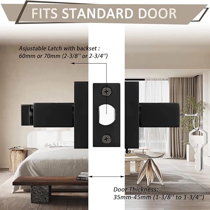 Probrico 2 Pack Entry Door Lever with Lock and Key,Entrance Door Handles for Office and Front Door,Matte Black Door Knobs Keyed Alike Same Key Lockset (Each with 3 Keys)