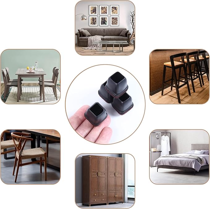 Ezprotekt 24 Pcs Extra Small Square Chair Leg Floor Protectors, Silicone Felt Furniture Pads, Dining Table Leg Caps Covers Protectors for Hardwood Floors No Scratches (S Fit: 0.55" - 0.75", Black)