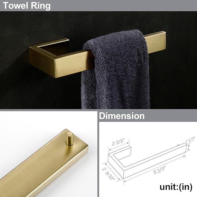 BAGNOLUX Brushed Gold Towel Bar, Bath Towel Holder 304 Stainless Steel, Towel Racks for Bathroom, Square Bathroom Accessories Set Towel Bar Set Heavy Duty, Brushed Light Yellow Gold