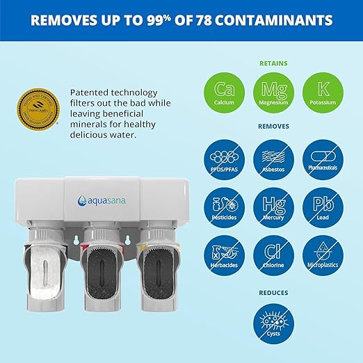 Aquasana Under Sink Water Filter System - Reduces PFAS, Lead, & Chlorine in Drinking Water - Under Counter Claryum Filtration for Kitchen - 3-Stage - Oil-Rubbed Bronze Faucet - AQ-5300.62