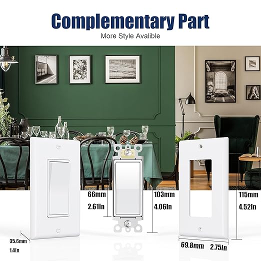 ThunderWay Single Pole Decorator Wall Light Switch with Wall Plate, 15A 120V/277V, On/Off Paddle Switch, Residential Grade - UL Listed, White (30)