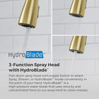 Pfister Miri 2.0 Kitchen Faucet with Pull Down Sprayer and Soap Dispenser, Single Handle, High Arc, NSF Certified, Brushed Gold Finish, F5297MRRBG