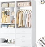 4FT Closet Systems with 5 Wood Drawers, 48 Inch Closet Organizer System with 2 Hanging Rods & 7 Shelves, Heavy Duty 48" Walk-in Closet , White (48"L x 15" W x 80" H)