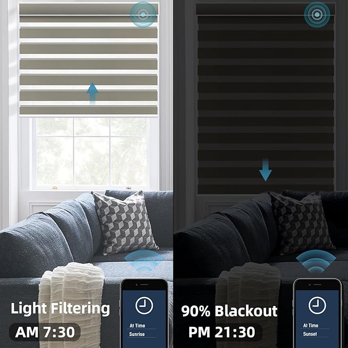 SmartWings Motorized Zebra Shades Work with HomeKit, Alexa, Google Home, 90% Blackout Light Filtering Day Night Sheer Blinds, Privacy Light Control, for Home/Office, Customized, Coffee