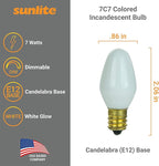 Sunlite 01059 7C7 Incandescent Bulb, 7 Watt, Candelabra E12 Base, C7 Small Night Light, Colored Bulb, White, 12 Count