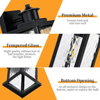 12'' Outdoor Light Fixture 2 Packs, Outdoor Wall Lights Exterior Wall Sconce with Water Ripple Glass, Waterproof Porch Light Lantern Wall Mounted, Modern Black Outside Lights for House Patio Garage