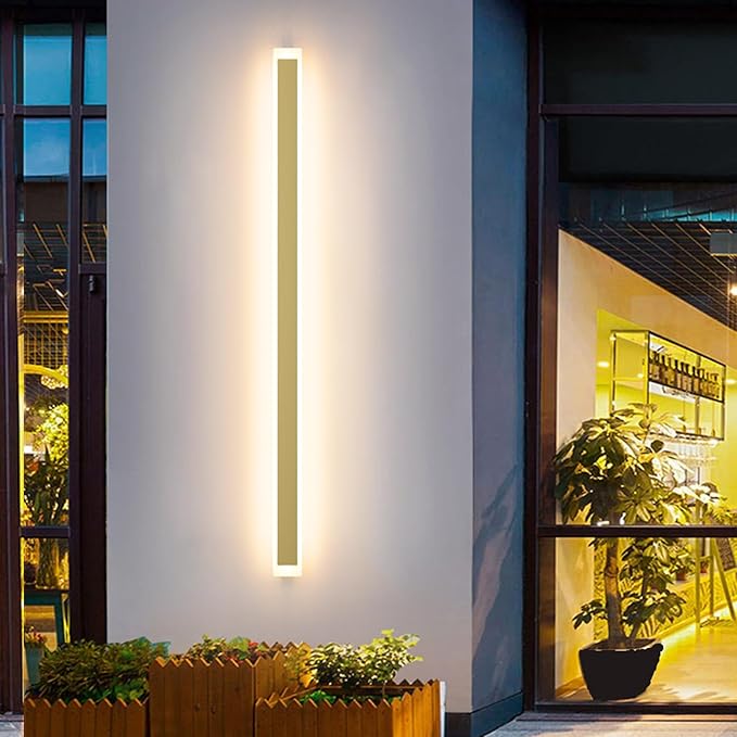 Aipsun Porch Wall Lights 59inch Long Strip Modern Outdoor Wall Light Fixture, Gold Wall Mount Lighting Sconce Exterior Lights Wall Sconce 3000K for House Living Room Corridor(1 Pack)