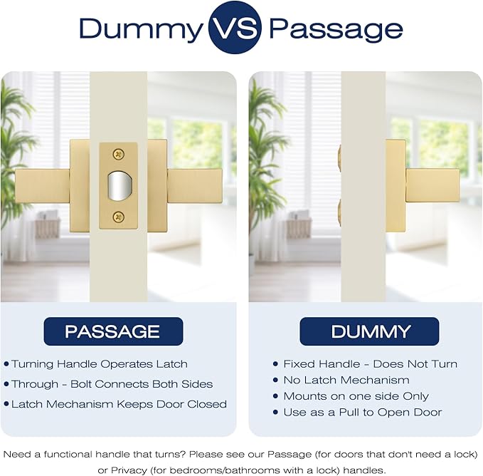 EHOMEWARE Gold Dummy Door Knob Interior Door Handles, Heavy Duty Levers for Closet, Non-Turning Reversible Levers for Left Right Handed Doors, Contractor Pack of 6