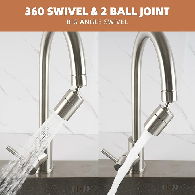 Hibbent Dual-function NSF/ANSI/CAN 61 Certified Faucet Aerator, CUPC Certification Rotate Kitchen Sink Aerator Sprayer Head 360° Swivel Sink Sprayer Attachment-55/64" Female Thread-Brushed Nickel