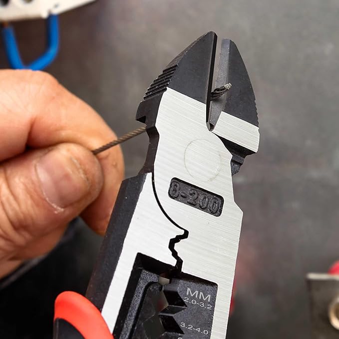 HAUTMEC 8" Diagonal Cutting Pliers, 4 in 1 Multifunction Side Cutters Pliers with Pro-High Leverage, CRV Steel Heavy Duty Wire Diagonal Cutters for Electricians, Mechanics & DIY, HT0272-PL